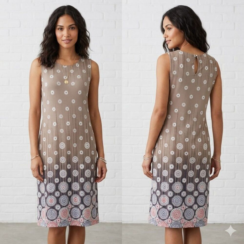 Sami & Jo Boho Ombre Medallion Sleeveless A-Line Dress Brown Tan Size M